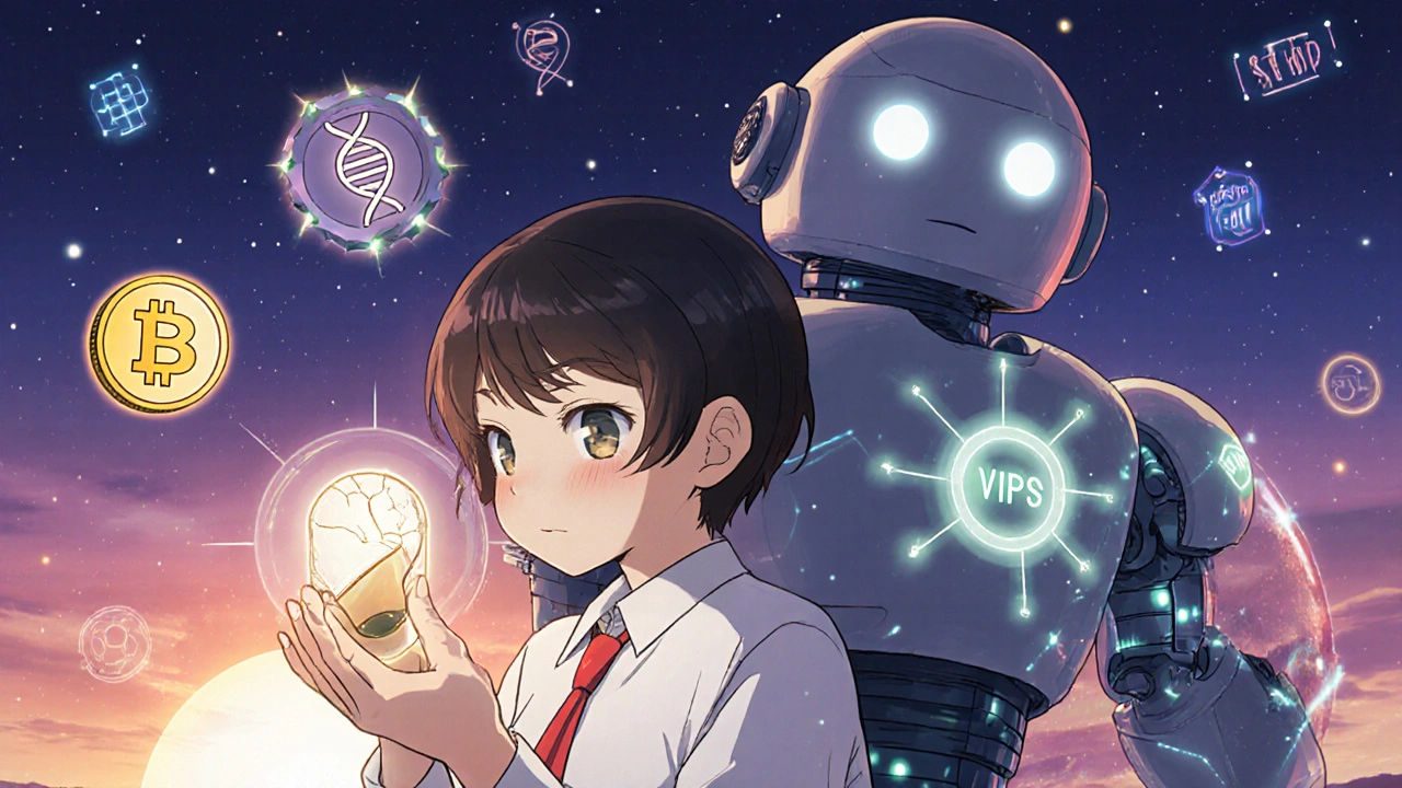 Patient with glowing pill surrounded by digital security icons and a failing AI scanner