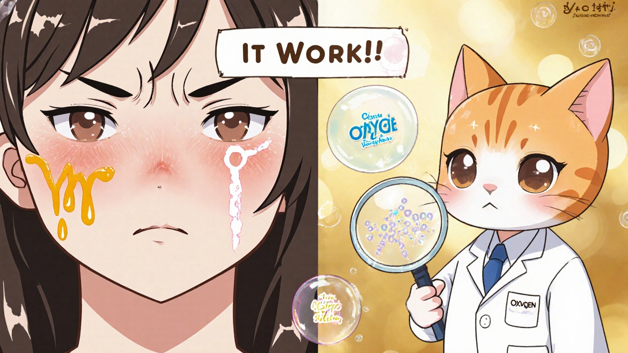 Side-by-side of rough skin vs. smooth glowing skin, with a cat scientist showing oxygen passing through silicone film.