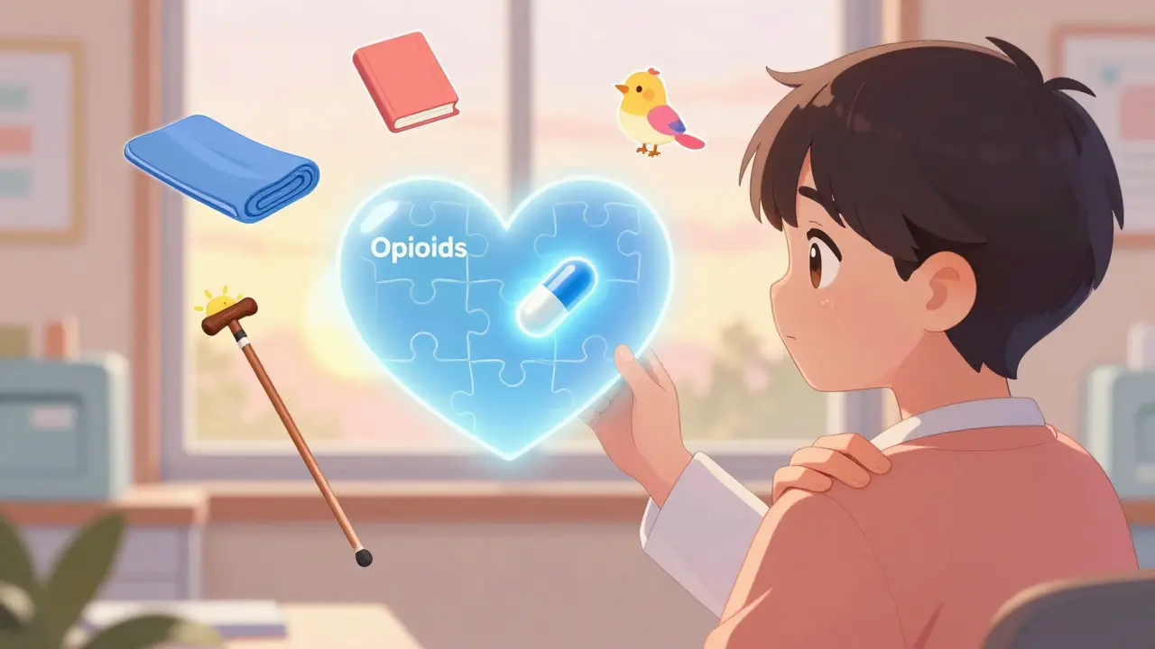 A doctor and patient with a healing heart puzzle and symbols of therapy floating nearby in gentle kawaii anime style.