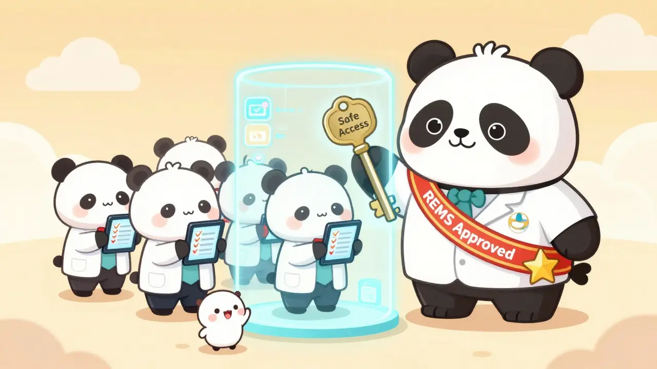 Doctors get certified through a glowing portal with a panda holding a 'Safe Access' key.