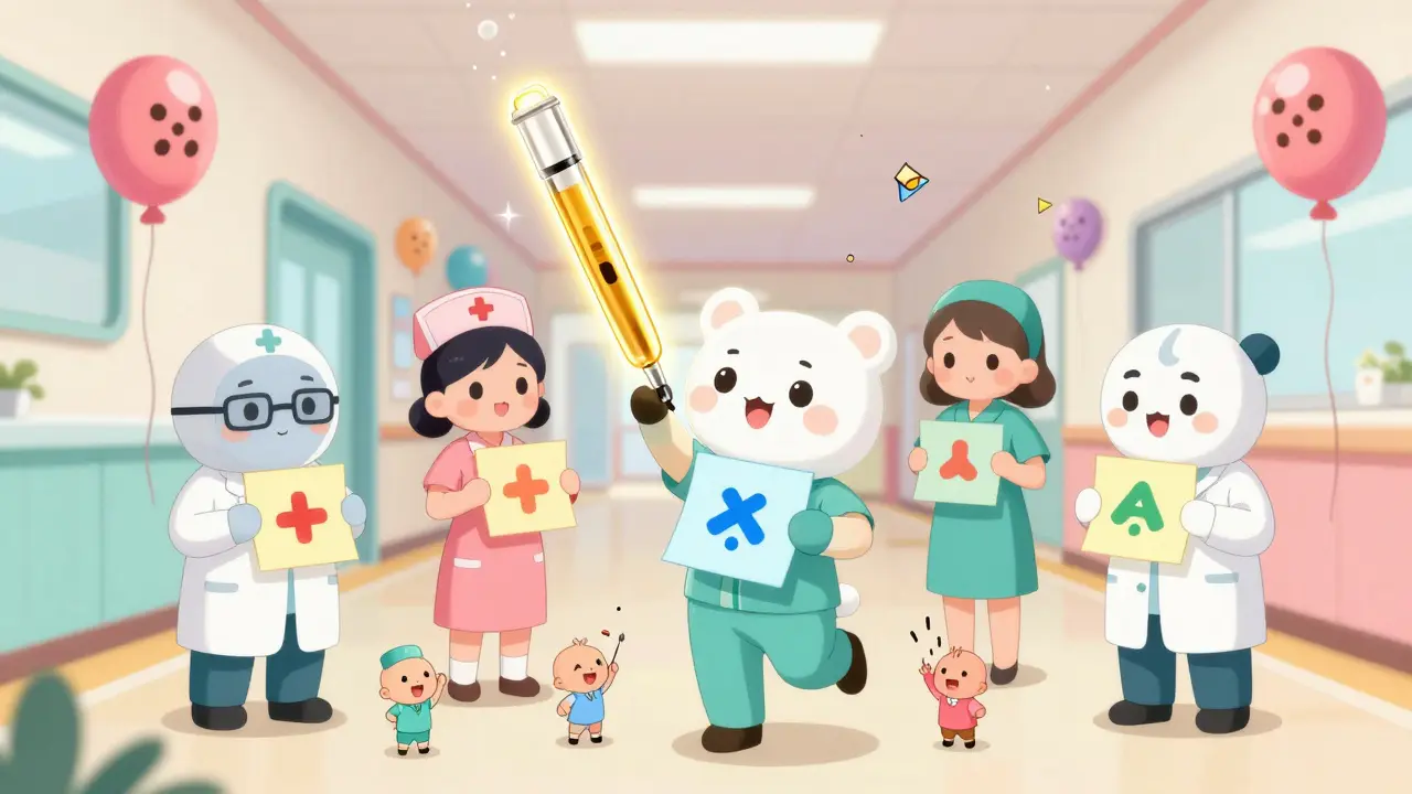 A medical team watches as incorrect allergy notes turn into accurate icons with a test kit.