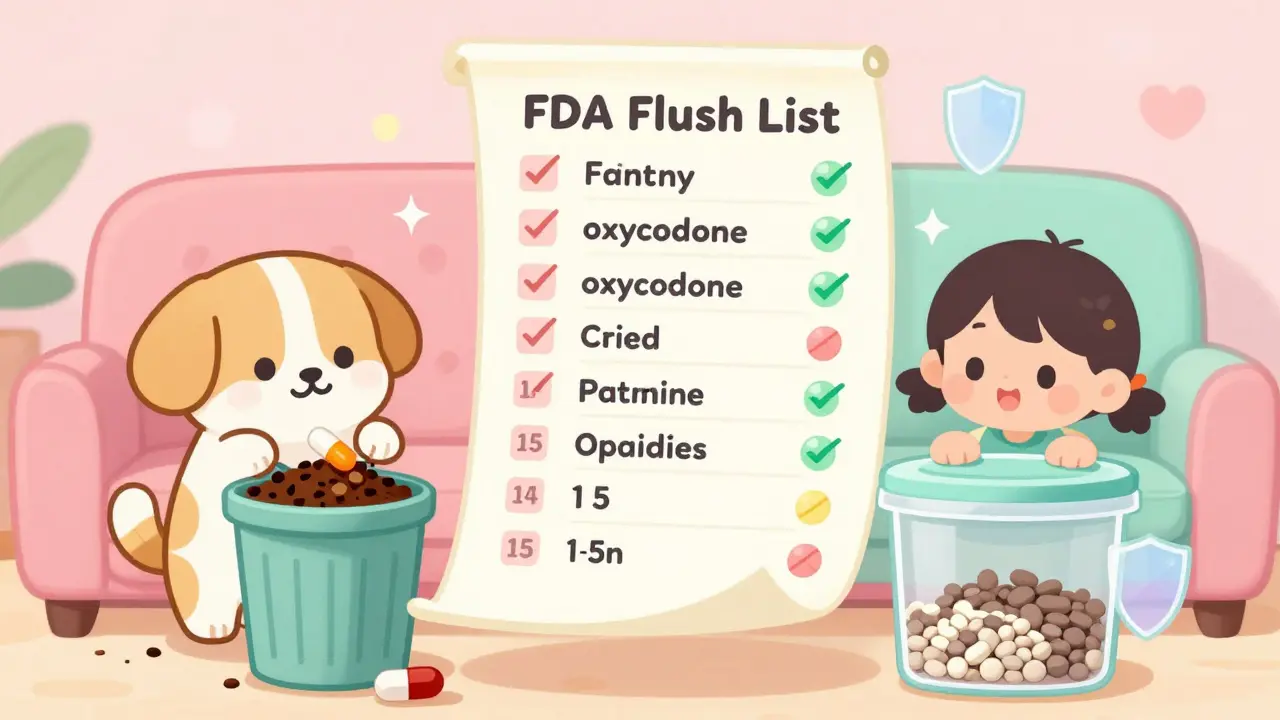 A magical list showing which opioids can be flushed, while others are safely mixed with coffee grounds.