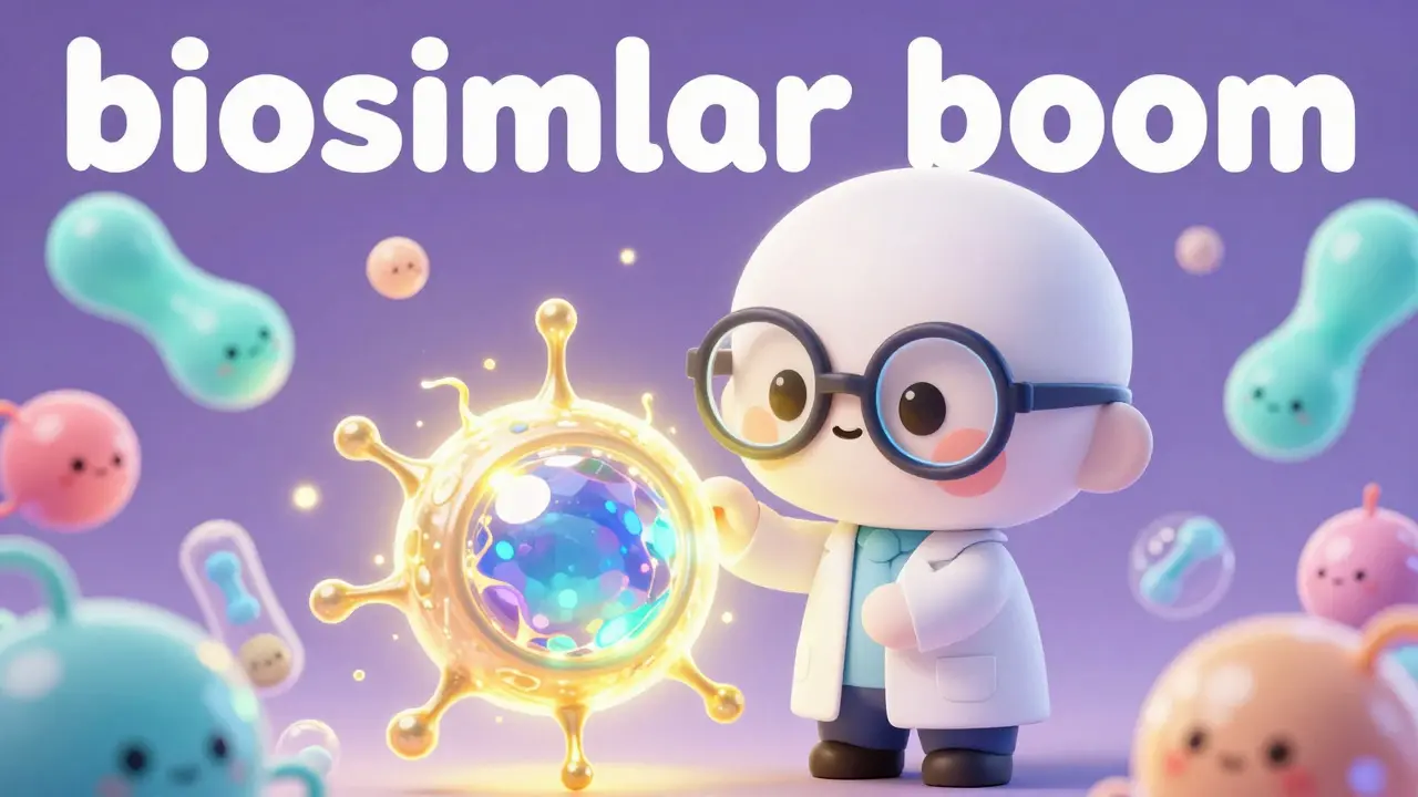 Adorable anime scientist tending to a glowing, jewel-like biological cell.