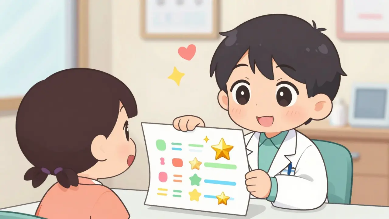 Kawaii doctor sharing positive medical data with a hopeful patient in a clinic