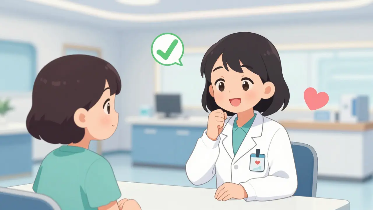 Patient having a friendly and supportive conversation with a clinic professional