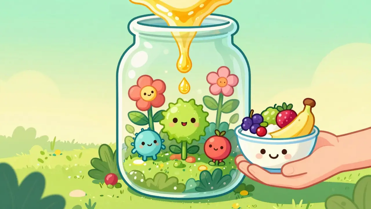 Adorable probiotics nurturing a garden of good gut bacteria