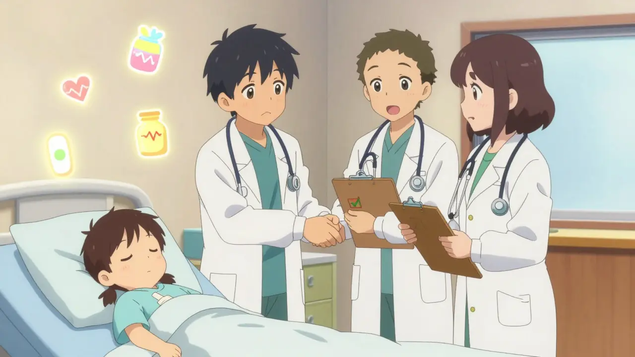 Kawaii doctor and pharmacist discussing patient care warmly