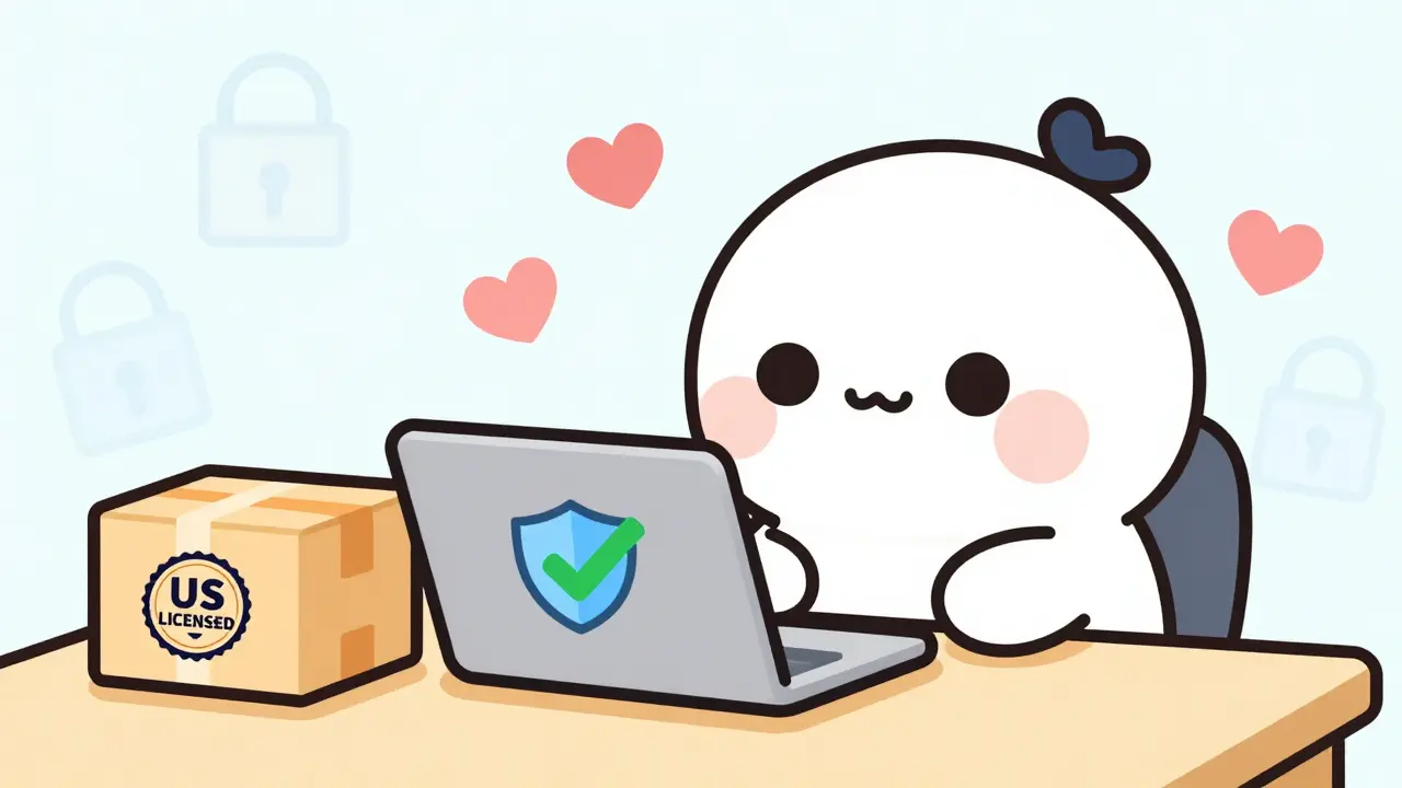Anime character safely ordering meds online with a shield icon for security.