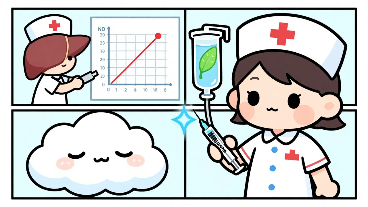 Chibi nurses administering antidotes to personified drug clouds