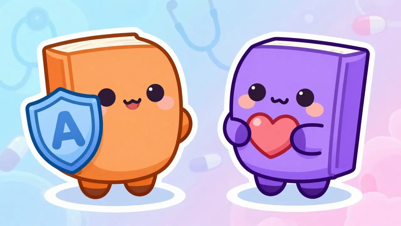 Two kawaii book characters representing drug safety checks together