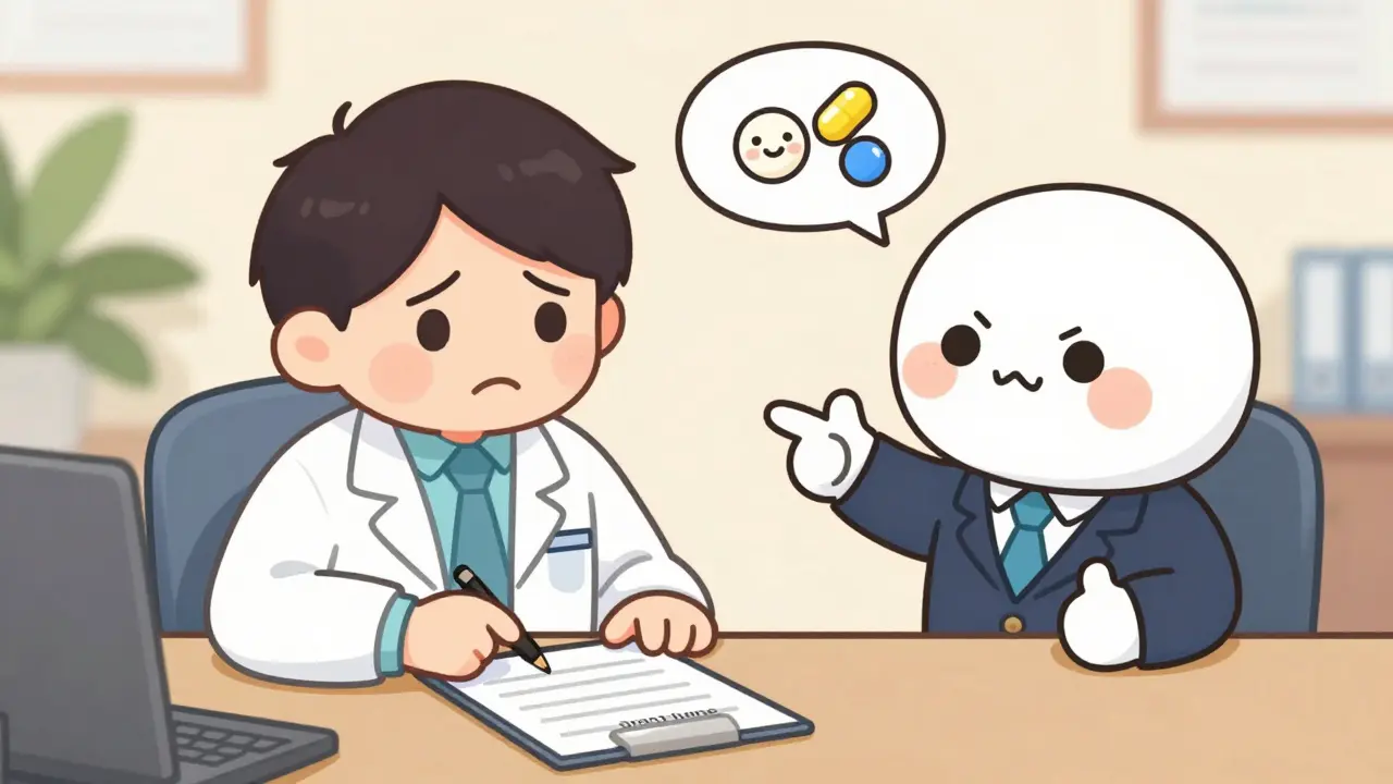 Doctor and insurer discussing generics