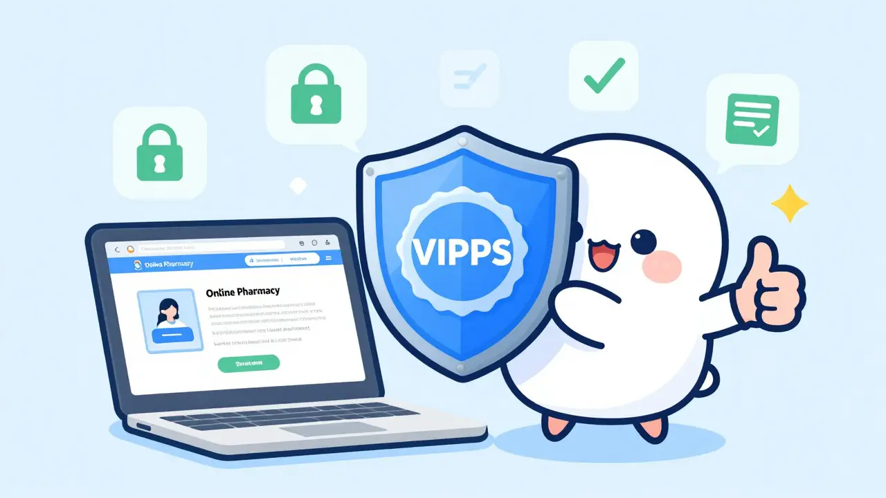 Kawaii shield icon protecting safe online pharmacy shopping