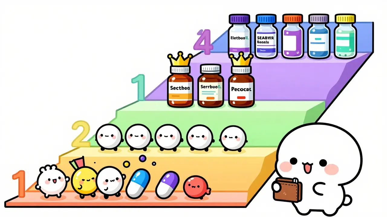 Kawaii stairs representing drug tiers