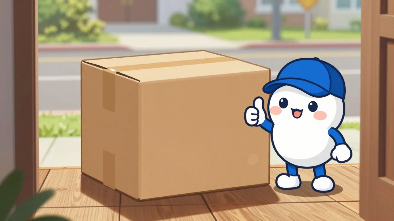 Discreet plain package delivered to doorstep in anime style