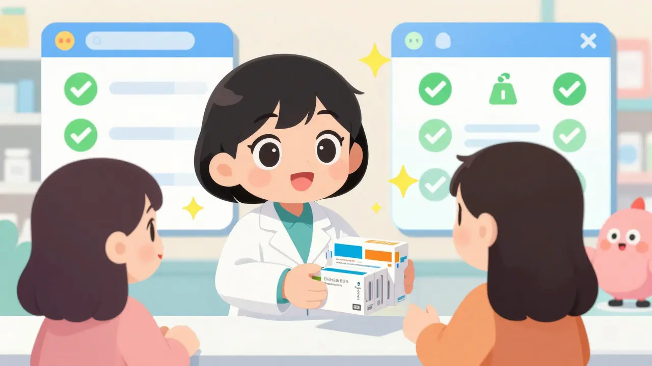 Friendly kawaii pharmacist handing out safe generic medication