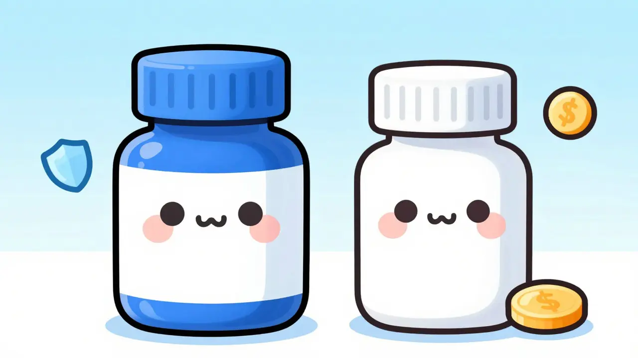 Kawaii style comparison of branded and generic medicine bottles